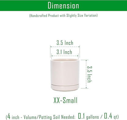 D'vine Dev Set of 4 Small Ceramic Plant Pots, 3.5 Inch Succulent Planter Pot for Plants with Drainage Hole and Saucer, Oatmeal, 94-X-A-8
