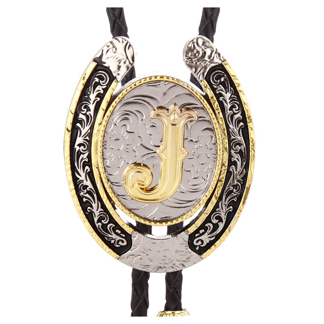 HUABOLA CALYN Bolo Tie for Men- Golden Initial Letter ABCDMJR to Z Western Cowboy Bolo Tie for Women (J)