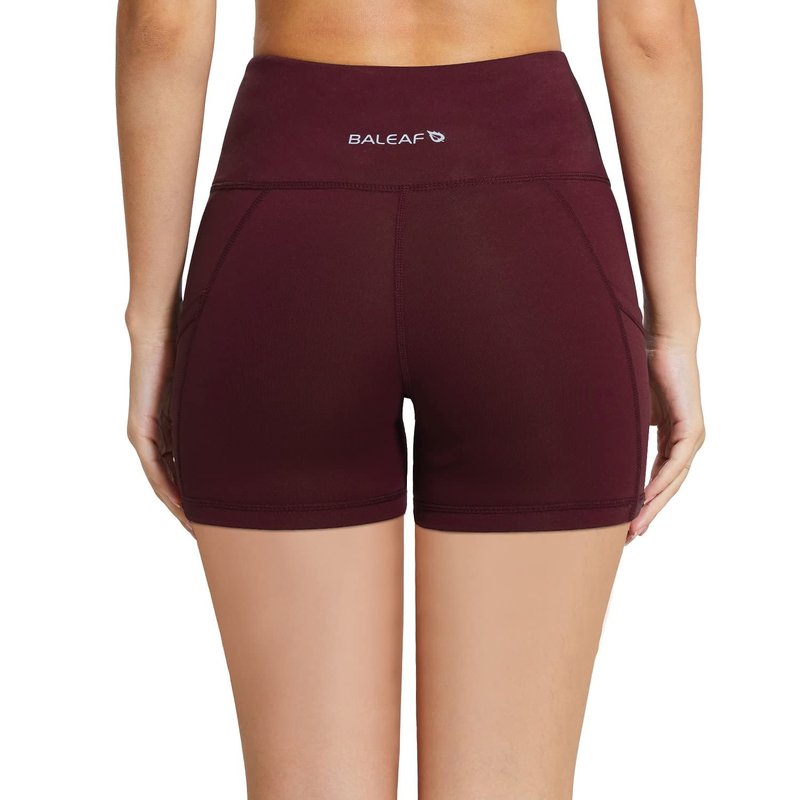 baleaf Workout Shorts Women 5" Biker Yoga Gym Spandex Running Volleyball Compression Tummy Control Short with Pockets Wine Red XXXL