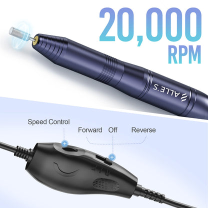 20000RPM Electric Nail Drill Compact Portable Efile Professional Manicure Pedicure Nail File Drill Kit for Acrylic, Gel Nails and Home Salon Use