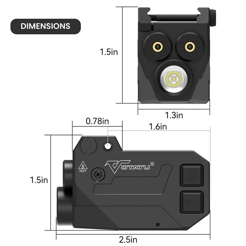 Votatu H1L-GB Laser Light Combo, 3 in 1 Strobe Green Blue Laser Sight with 750 Lumen Strobe Weapon Light for Pistol, Laser Beams for Handgun Picatinny Mount, Magnetic Rechargeable