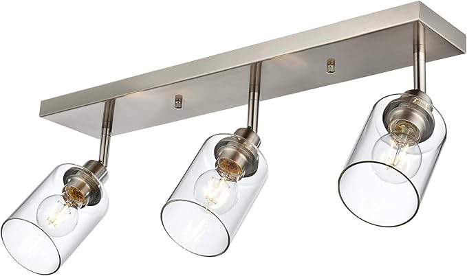 VINLUZ 3 Light Interior Wall Mounted Lights Metal Black Bathroom Lighting Multi-Directional Rotating Metal Ceiling Light Fixture with Clear Glass Industrial Spotlight for Kitchen Foyer