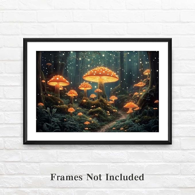 Yesad Mushroom Forest Canvas Wall Art Print, Mushroom Décor Magical Forest Pictures Enchanted Forest Décor Magic Mushrooms Botanical Art Farmhouse Living Room Wall Décor (Unframed,30”x20”,Mushroom)