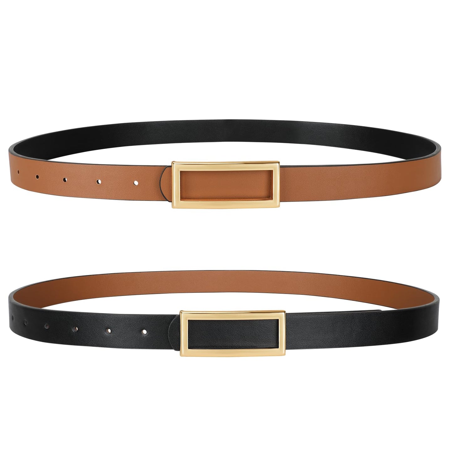 SANSTHS Skinny Reversible Belts for Women, Two-in-one Women Thin Belt for Dresses Jeans Pants with Gold Buckle, Black/Brown XS