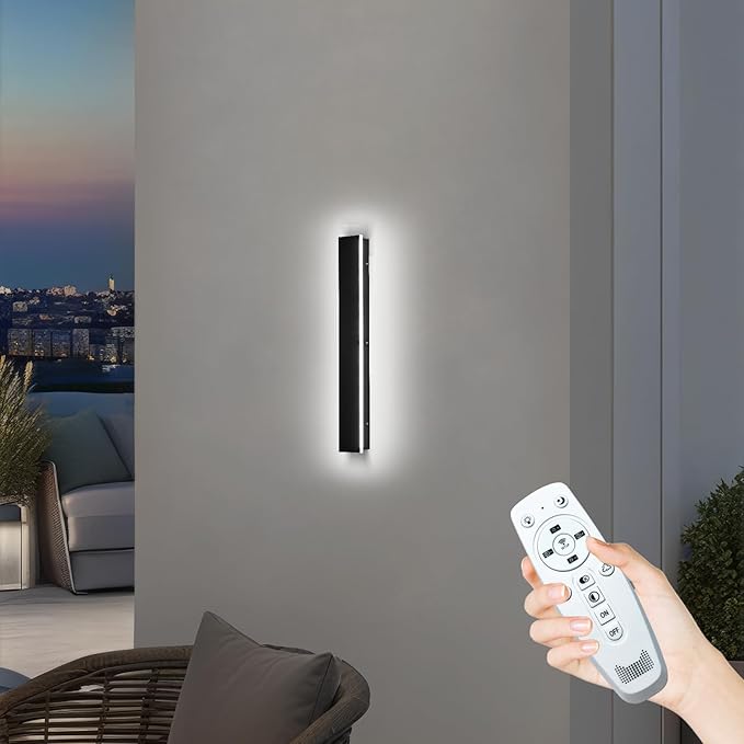 Modern Outdoor Wall Light, 2700k-6500k Dimmable Outdoor Wall Sconce 24inch Black Exterior Lights Wall Mount with Remote Control, IP65 Waterproof Anti-Rust Linear Long Porch Lights Outside