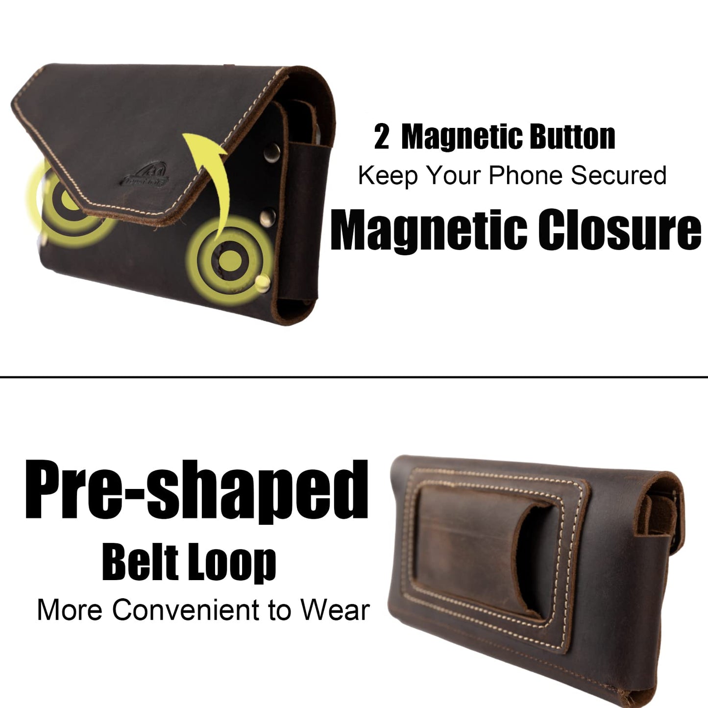 Topstache Leather Phone Holster for iPhone 17/16/15 Pro Max, Galaxy S25/S24 Ultra - Belt Loop Cell Phone Case - Leather Card Holder Wallet Belt Pouch - Fit Protective Case on, XL,Darkbrown