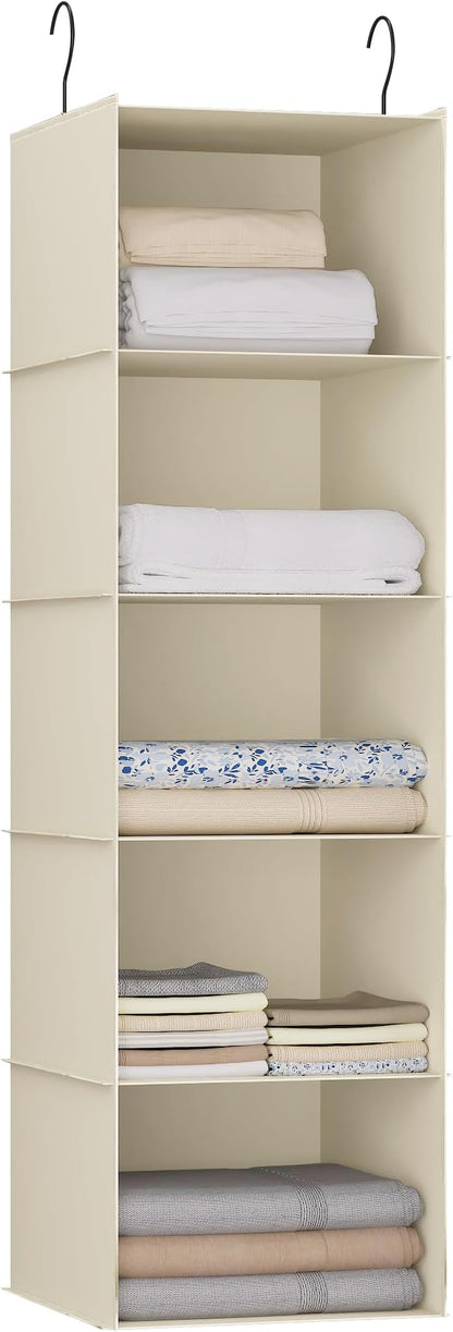 Hanging Closet Organizer, Easy Mount Foldable 5-Shelf Hanging Closet Wardrobe
