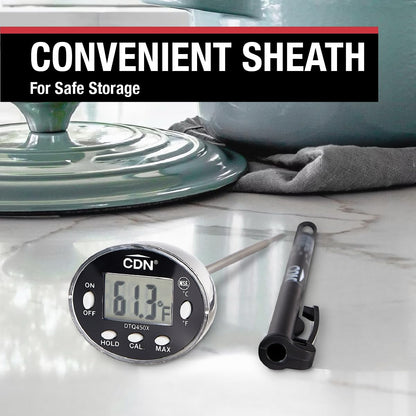 CDN Digital Thermometer | NSF Certified | ProAccurate® | 5" Stem with Protective Sheath | For Meat, Poultry, Candy | Easy One-Button Operation | DT392
