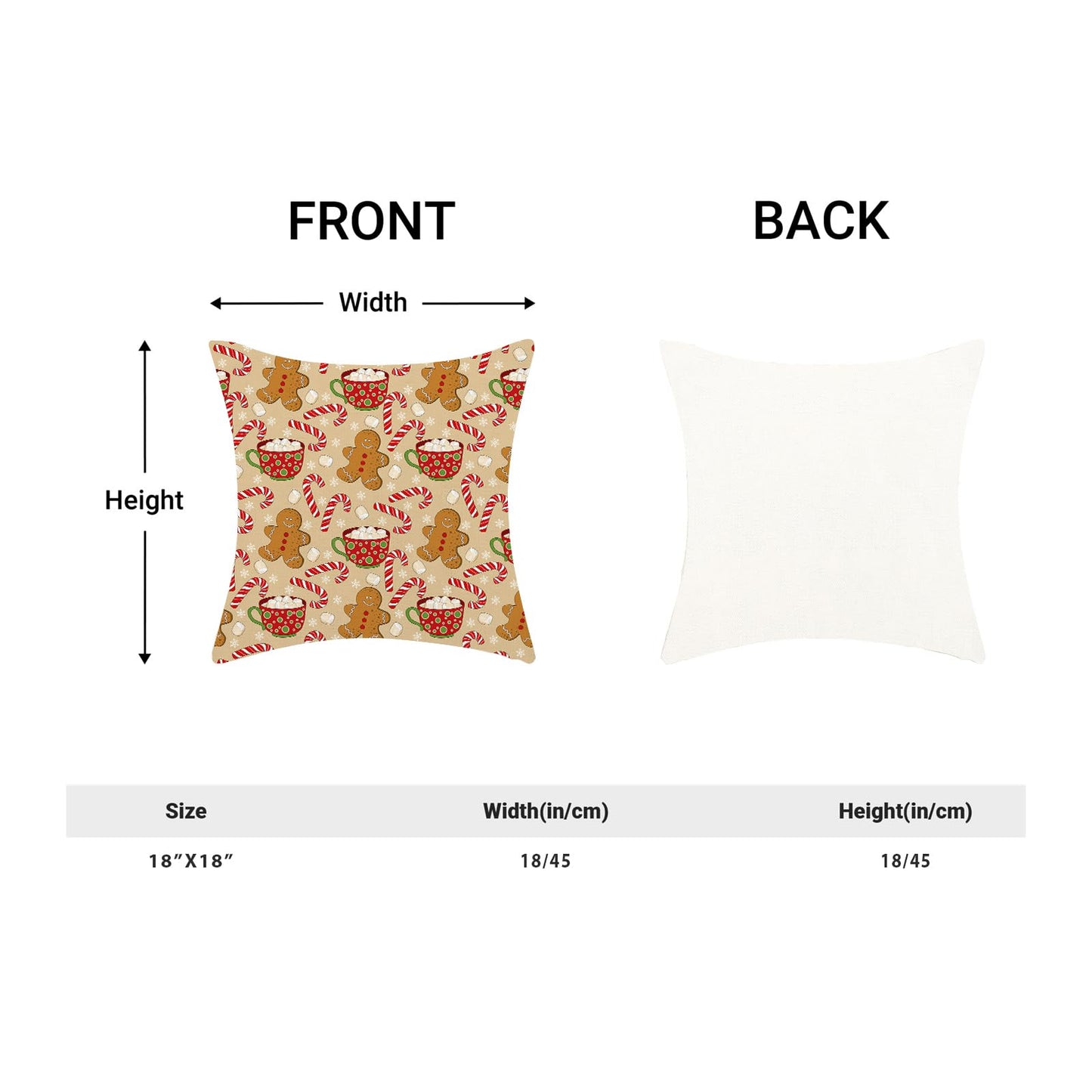 QANOK Christmas Pillow Covers 18x18 Set of 2, Gingerbread Man Candy Cane Holiday Decor Throw Pillows Winter Decorative Cushion Case Christmas Decorations for Home Couch Sofa Outdoor