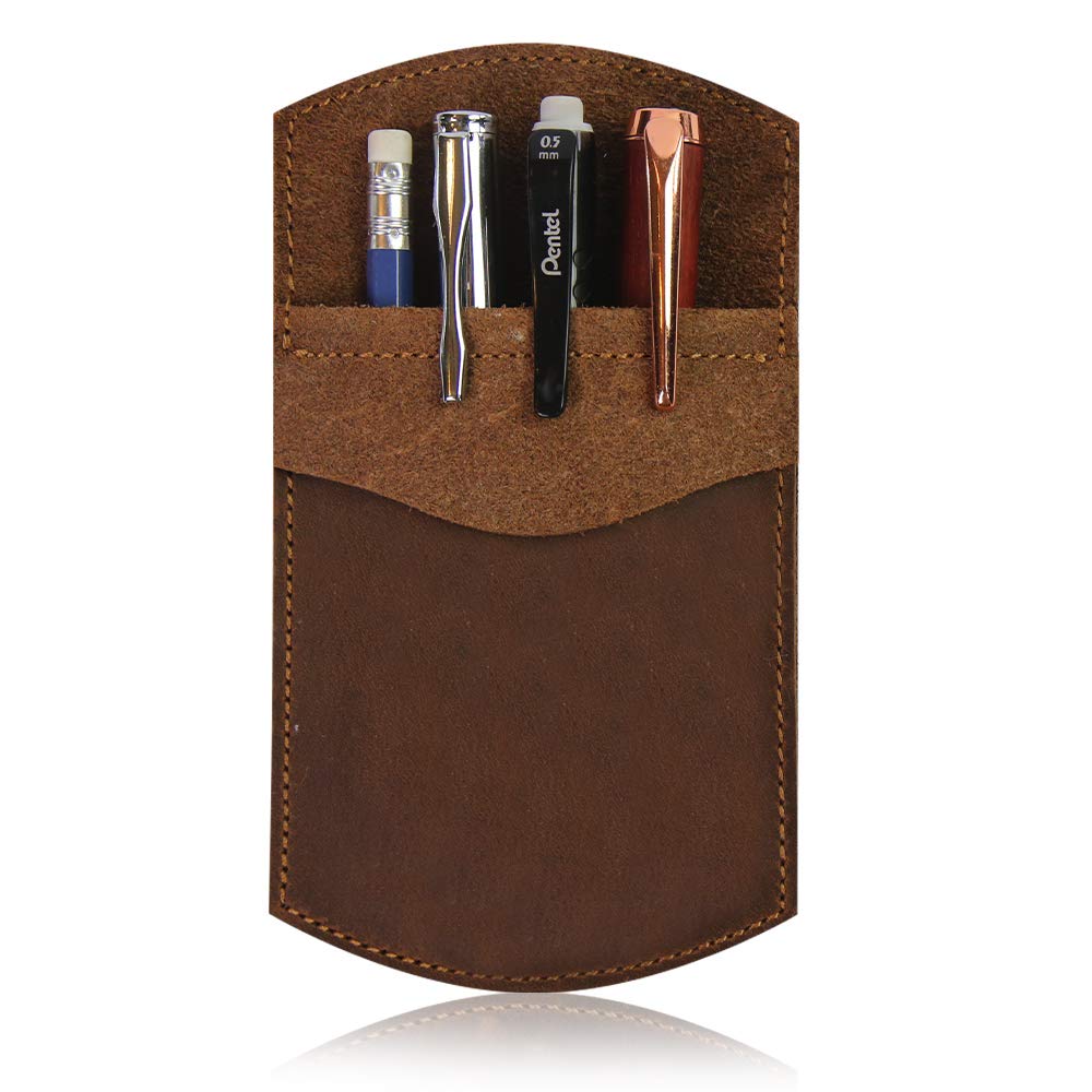 Wanderings Genuine Leather Pocket Protector - 3.5" x 6.25" - Handmade Leather Pen and Pencil Pocket Pouch Organizer for Office and Home - Pocket Pen Holder, Tool Pouch
