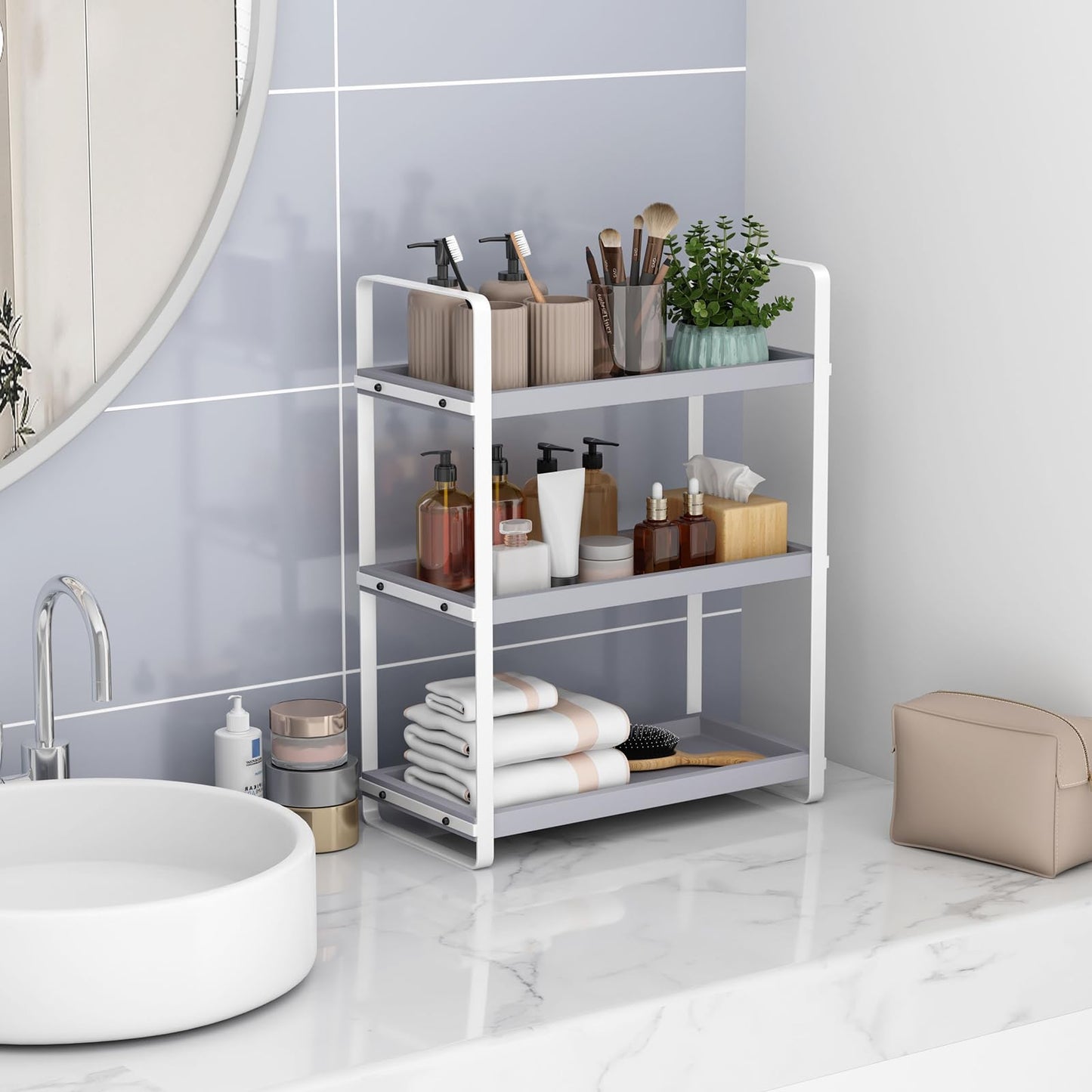 Bathroom Counter Organizer,Bathroom Countertop Organizer,Counter Shelf,Countertop Storage,Organization and Storage,Makeup Shelf,Sink Caddy(Brown 3 Tier)