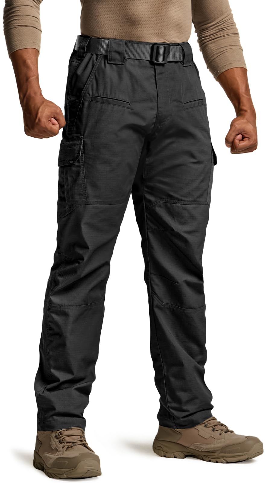 CQR Men's Tactical Pants, Water Resistant Ripstop Cargo Pants, Lightweight EDC Work Hiking Pants, Outdoor Apparel, Raider Black, 46W x 30L