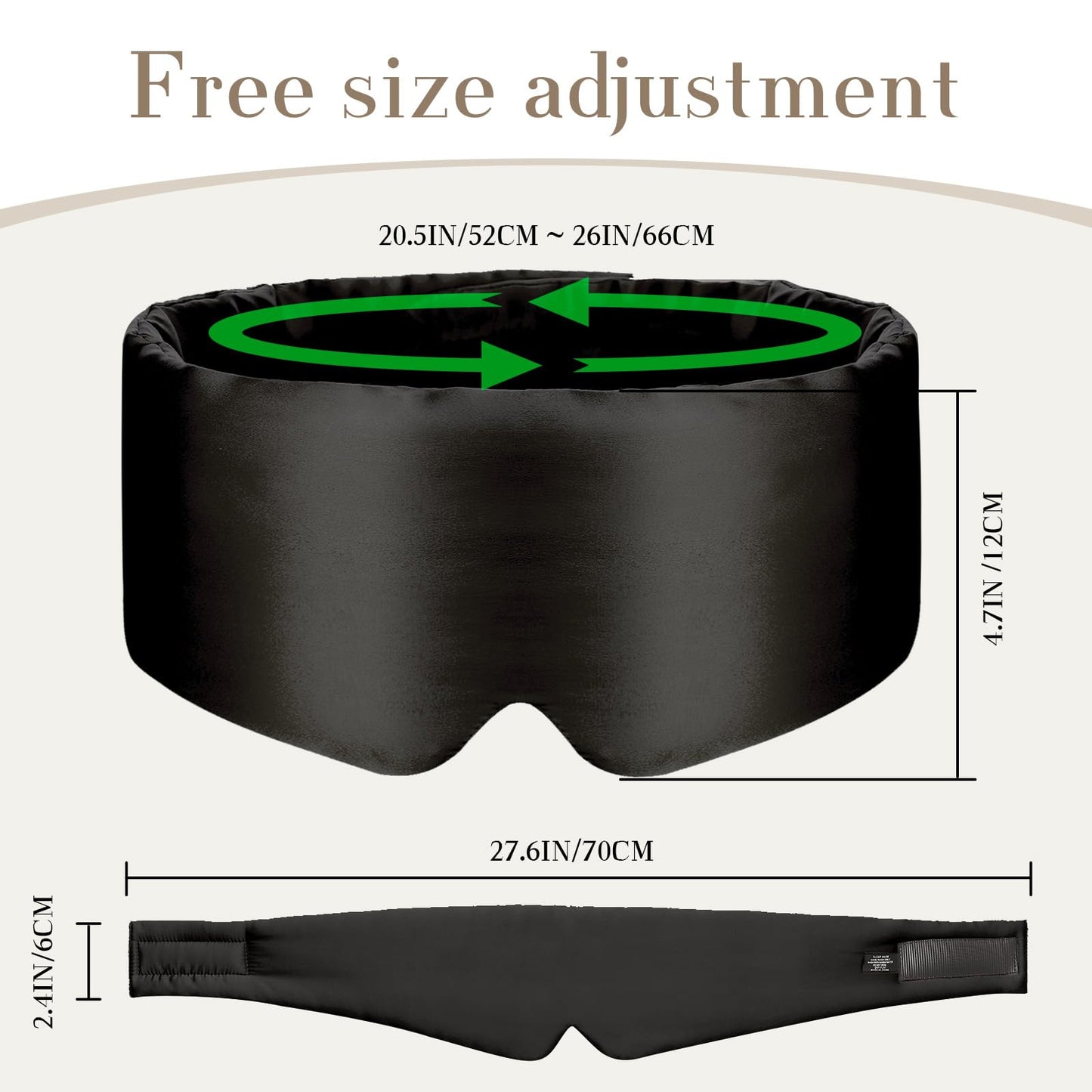 100% Mulberry Silk Sleep Mask Eye Mask for Women Man with Adjustable Band, for Side Sleeper Blackout Sleep Mask for Travel Rest and Office Large Size (Taupe)