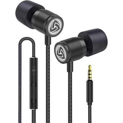 LUDOS Ultra Wired Earbuds in-Ear Headphones, 5 Years Warranty, Earphones with Microphone, Noise Isolating Ear Buds, Memory Foam for iPhone, Samsung, School Students, Kids, Women, Small Ears - Black
