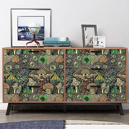 WENMER Peel and Stick Floral Boho Mushroom Wallpaper - Self Adhesive Contact Paper for Bedroom Bathroom 17.7in x 9.8ft