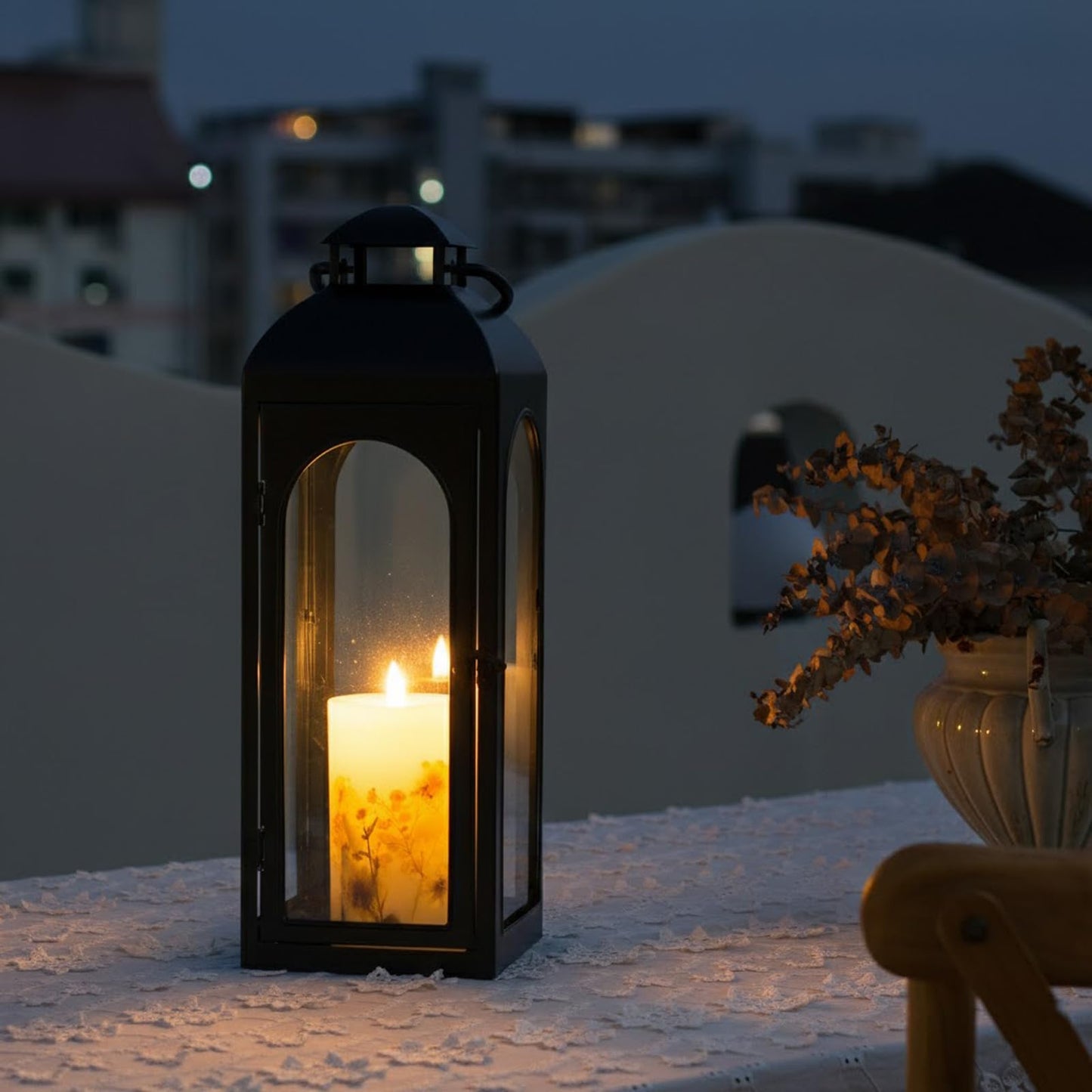 Bdor 2 Pack Luxury Black Metal Lanterns – 16" Tall Modern Hurricane Candle Lanterns with Tempered Glass Panels for Front Porch, Tabletop, Mantel, Wall Hanging, Garden, Indoor & Outdoor Décor