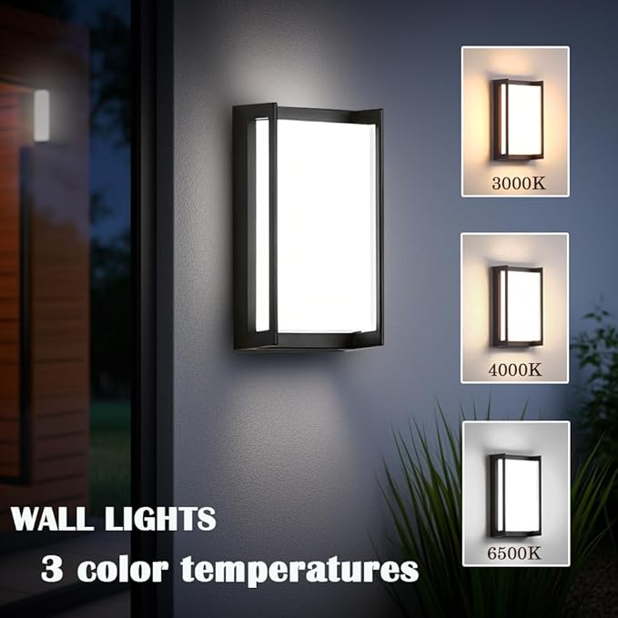 Modern Outdoor Light Fixtures, IP65 Waterproof Front Porch Light fixtures, 3-Color Temperature Wall Sconce, 18W Outdoor Wall Lights for House Front Door Garage Walkway Backyard Garden