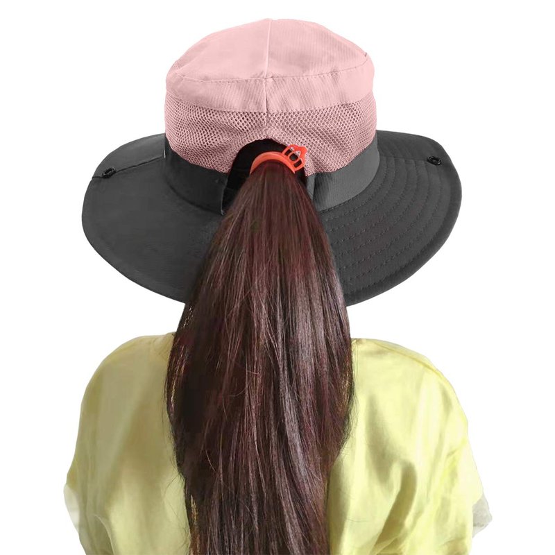 Kids UV Sun Hat with Ponytail Hole UPF 50 Bucket Cap for Girls Summer Beach ? Fishing (M:5-12T(Head circumferences 20.6''-21.8''), Light Pink) Medium