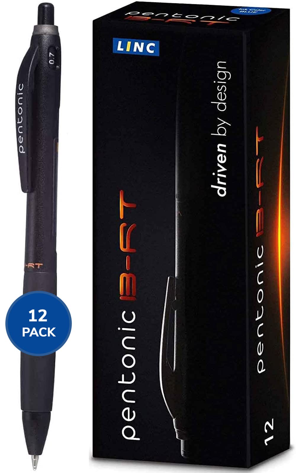 linc Pentonic BR-T Retractable Ballpoint Pens, 12 Count, Black Ink, 0.7 mm Fine Point, Smooth Writing For Journaling, Office & School (PEN12120)