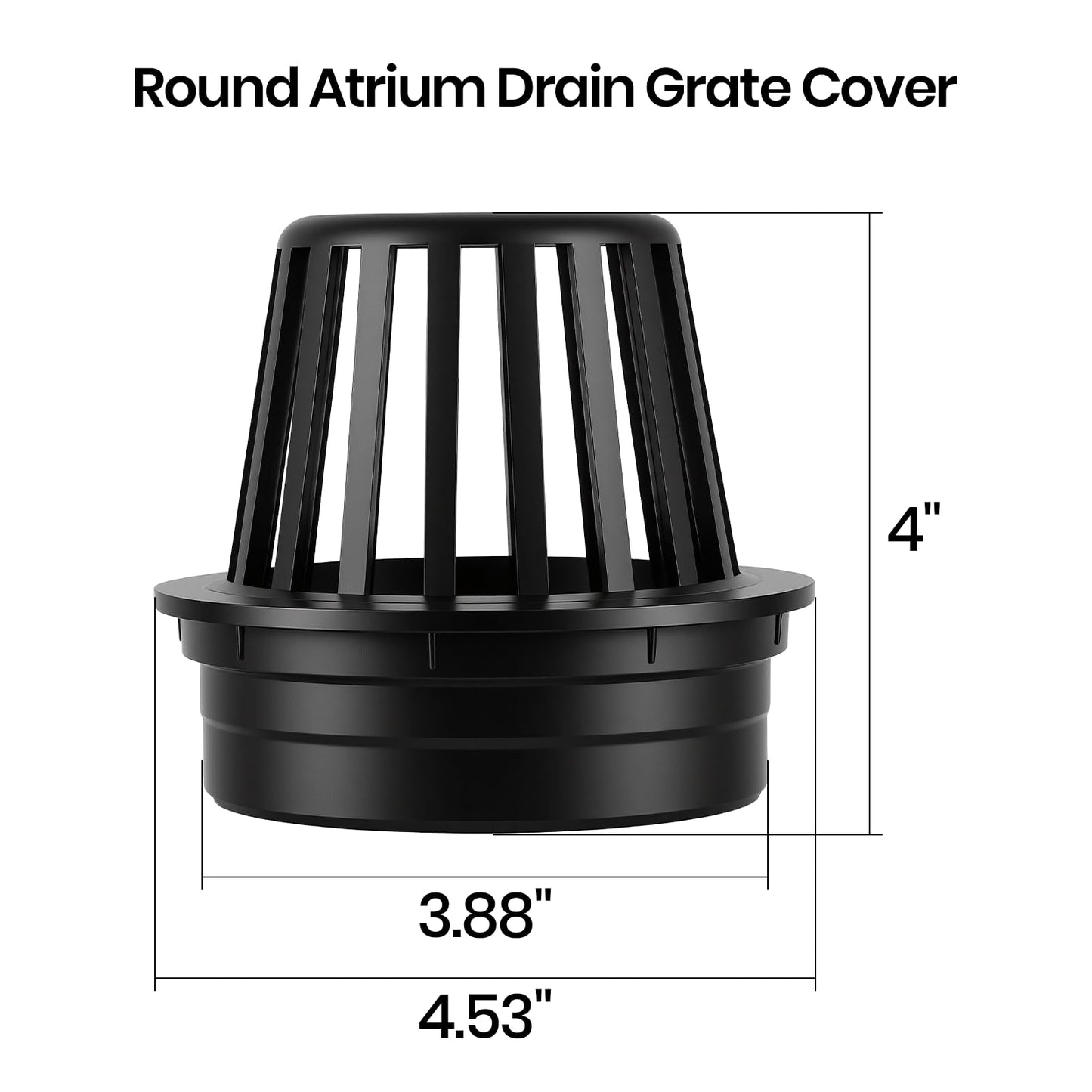 (3-Pack) Calvana 4” Round Atrium Drain Grate Cover, Compatible with NDS 78A, Fits 4” Sewer and Drain Pipe Fittings, Perfect for Small Lawns, Landscaping, Patios, Extra Tough Polyethylene, Black