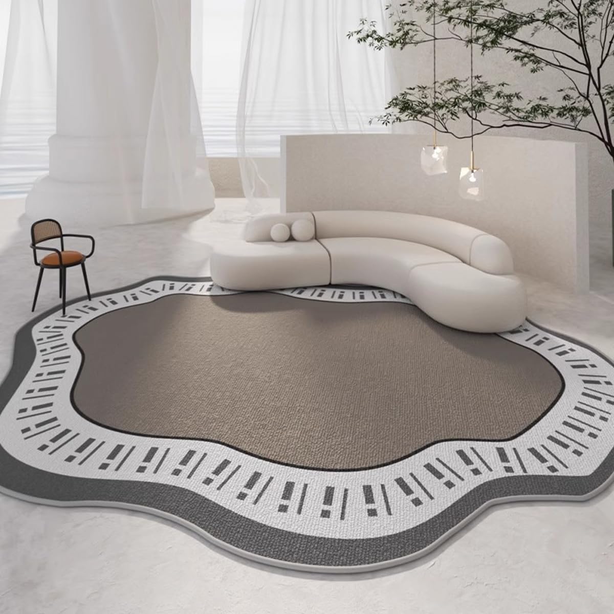 Odd Shaped Rug 3x5 Brown White Gray Geometric Style Irregular Shaped Area Rug for Living Room Bedroom Kitchen Nursery Soft Machine Washable Large Carpet Minimalist Boho Playroom Guestroom Floor Mat
