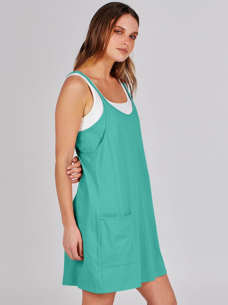 ANRABESS Women Athletic Dress Summer Tennis Workout Active Sports Mini Romper Dress Built in Shorts Travel Vacation Clothes Cyan X-Large