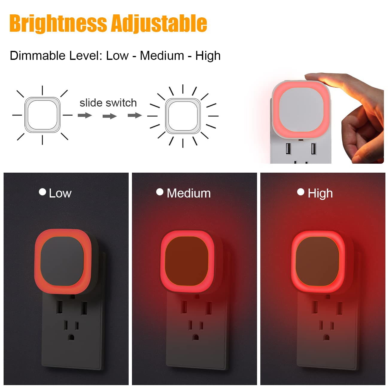 2 Pack Plug in Amber Night Light, Auto Dusk to Dawn, Soft Glow, Dimmable, Diffused Light, LED Lights for Bedroom, Kids, Bathroom, Sleep, Baby Nursery, Toddler, Hallway, Kitchen, Home Decor