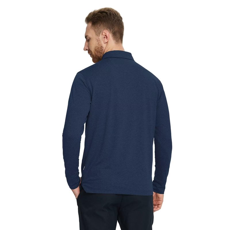 M MAELREG Long Sleeve Polo Shirts for Men Quick Dry Performance Soft Casual Collared Golf Shirt for Men Cobalt Heather