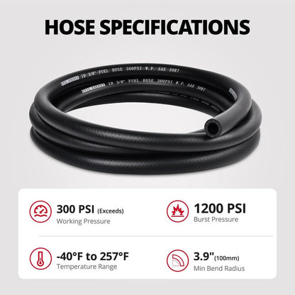 EVIL ENERGY 3/8" Fuel Hose Line Push Lock NBR Rubber SAE 30R7 10FT 300PSI