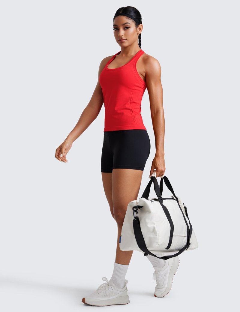 CRZ YOGA Seamless Racerback Tank Tops for Women - Gym Workout Athletic Running Sleeveless Shirts Breathable Scoop Neck Deep Red Large