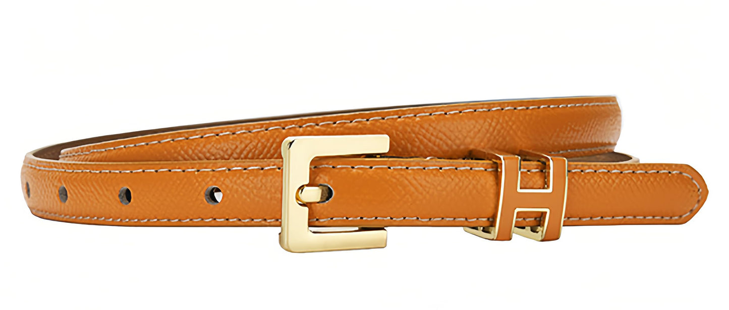 Yuangu Women Skinny Leather Belt Thin Waist Jeans Belt for Dress in Pin Buckle Belt (Orange, 105CM/Fit Waist Size 24-33 Inches)