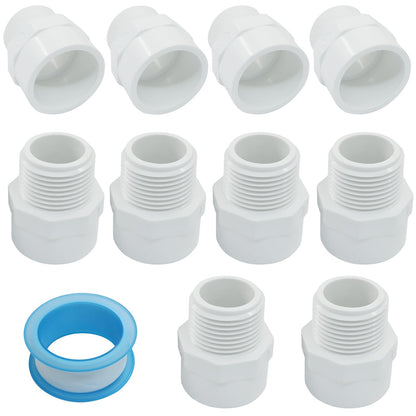 PHITUODA 10 PCS PVC Coupling Fittings, White Male Thread Adapter Connector, 3/4-Inch Female Thread Threaded Coupling for Schedule 40 PVC Pipe/Plumbers