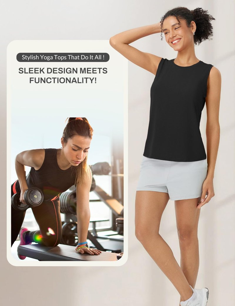 baleaf Women's Workout Tank Tops Open Back Yoga Top High Neck Sleeveless Shirts Running Loose Fit Athletic Gym Black M