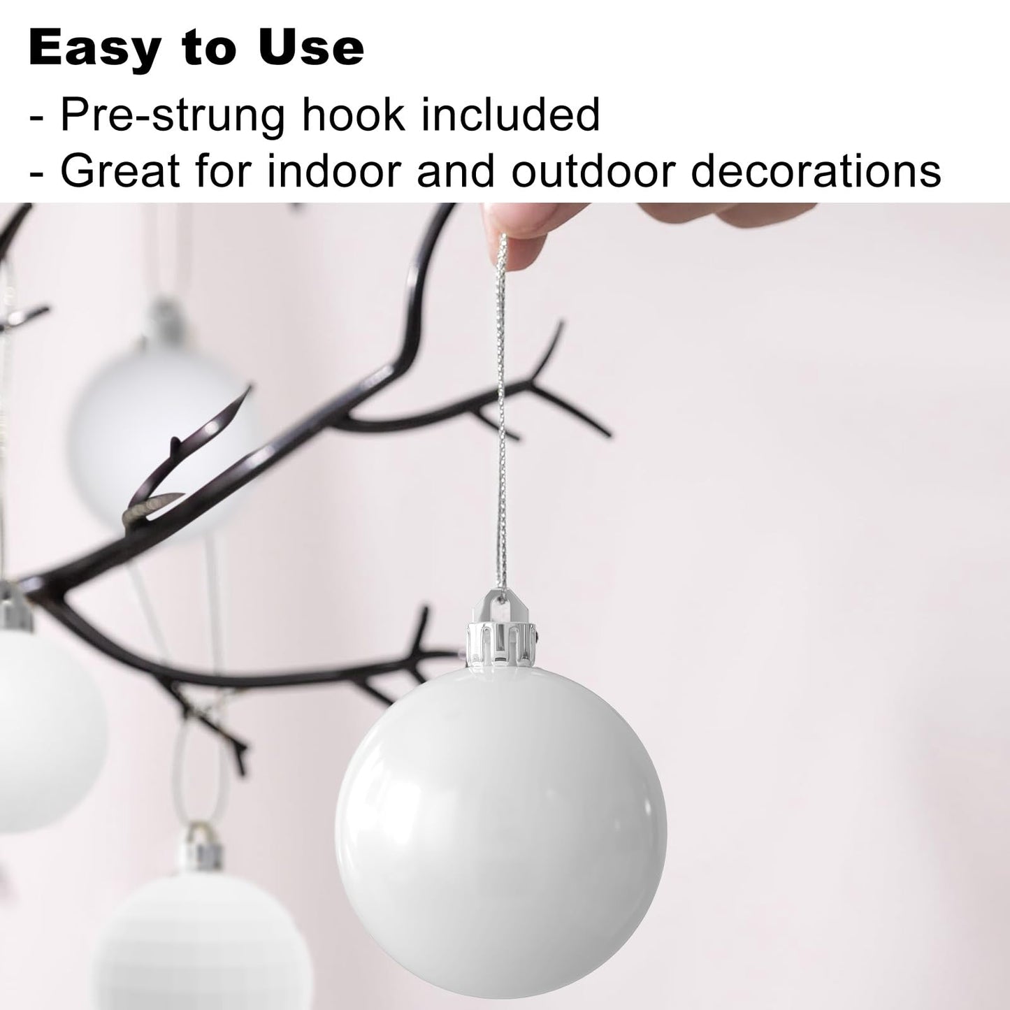 White Christmas Ornaments - Christmas Tree Decorations Shatterproof Hanging Balls for Birthday Wedding Holiday Decor Set of 36pcs, Multi-Sizes(1.6",2.5",3.2")