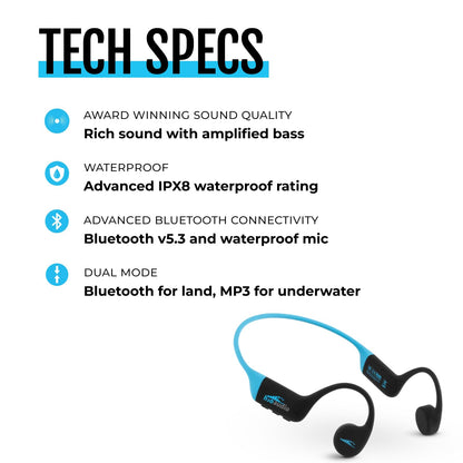 H2O Audio TRI 2 PRO Multi-Sport Waterproof Bone Conduction Open Ear Headphones, Bluetooth 5.3 for Running and Cycling, MP3 Mode for Swimming, IPX8, 8GB Memory, Playlist+ App Included for Streaming