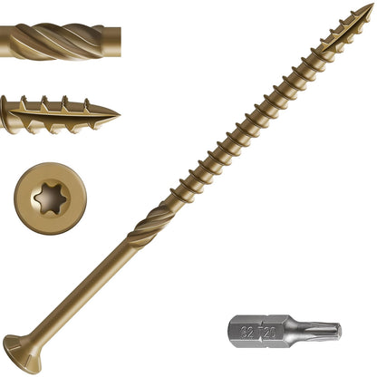 Wensilon #12 * 6" Deck Screws, (32pcs) 1 lbs.Exterior Wood Screws, Rust Resistant Epoxy Coated, Bronze, T20 Star Bit