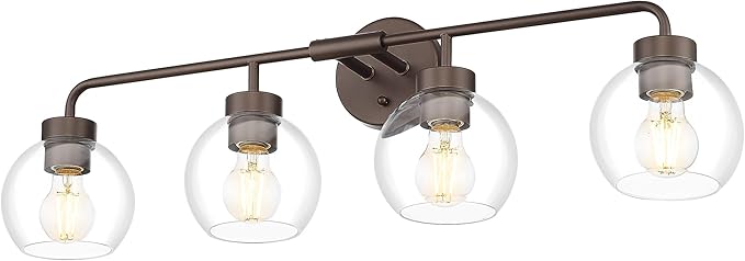 zeyu 32 Inch Oil Rubbed Bronze Vanity Light, 4-Light Bathroom Light Fixture, Vanity Lighting Fixtures with Clear Glass Globe Shade, ZS62BG-4W ORB