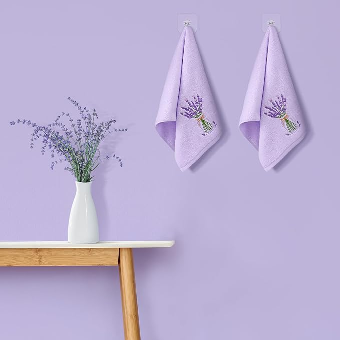 2 Pcs Lavender Hand Towels Purple Bathroom Decor 14x29 Inch Embroidered 100%