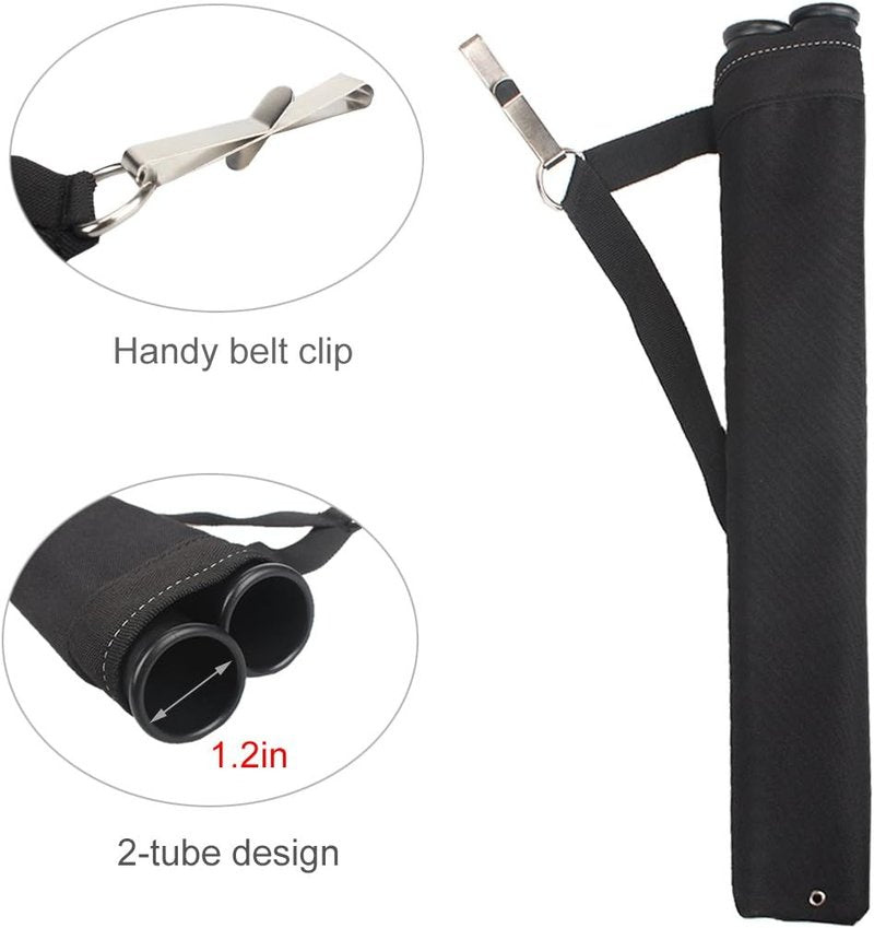 Archery Hip Arrow Quiver - 2 Tube Waist Carry Bag with Hook for Target Shooting