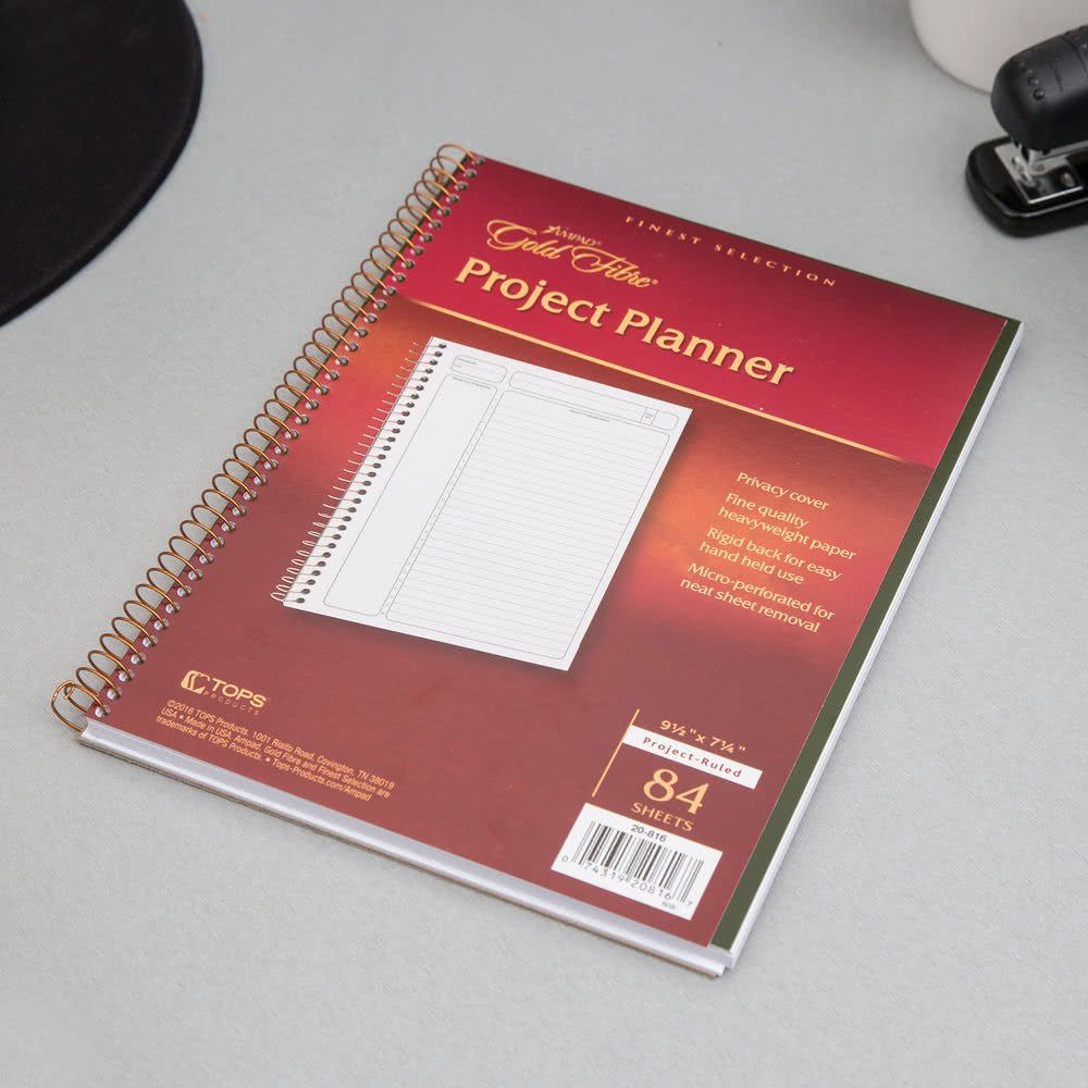 TableTop King 20-816 Gold Fibre 7 1/4" x 9 1/2" Wirebound Project Planner with Green Cover - 6/Pack