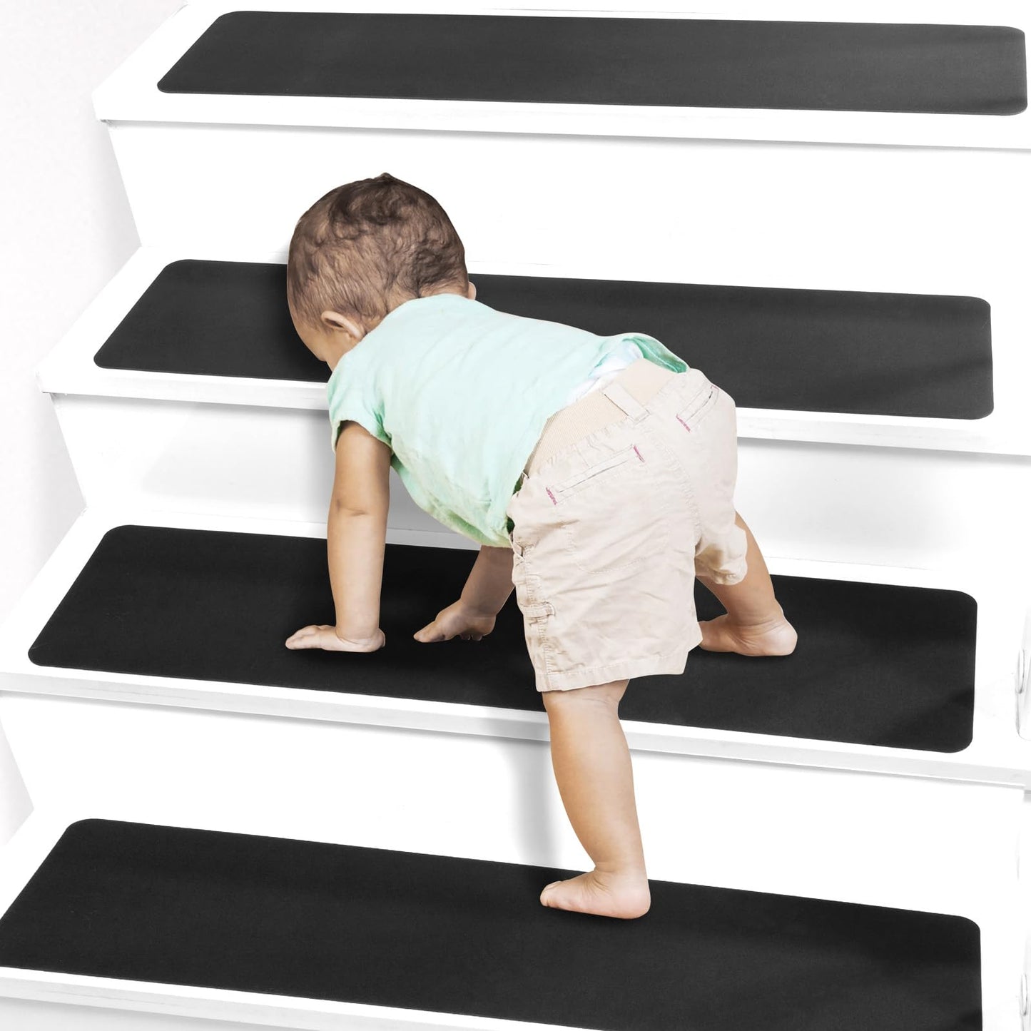HOPEVIVA Carpet Stair Treads Non Slip for Wooden Stairs, Rubber Backed Indoor Stair Treads with Tech Fabric Surface, Anti Slip Stair Covers, 30" x 8", Set of 15, Black
