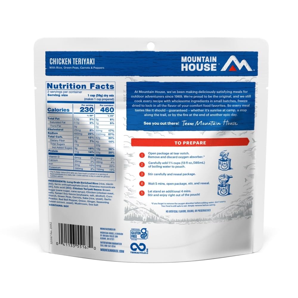 Mountain House Chicken Teriyaki | Freeze Dried Backpacking & Camping Food | 2 Servings | Gluten-Free