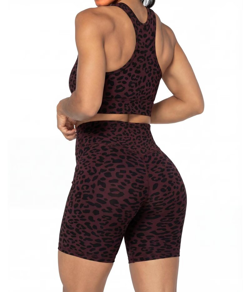 Sunzel 8" Waist Biker Shorts for Women No Front Seam Soft Yoga Workout Gym Bike Shorts Tummy Control Squat Proof Leopard Chocolate Brown X-Small