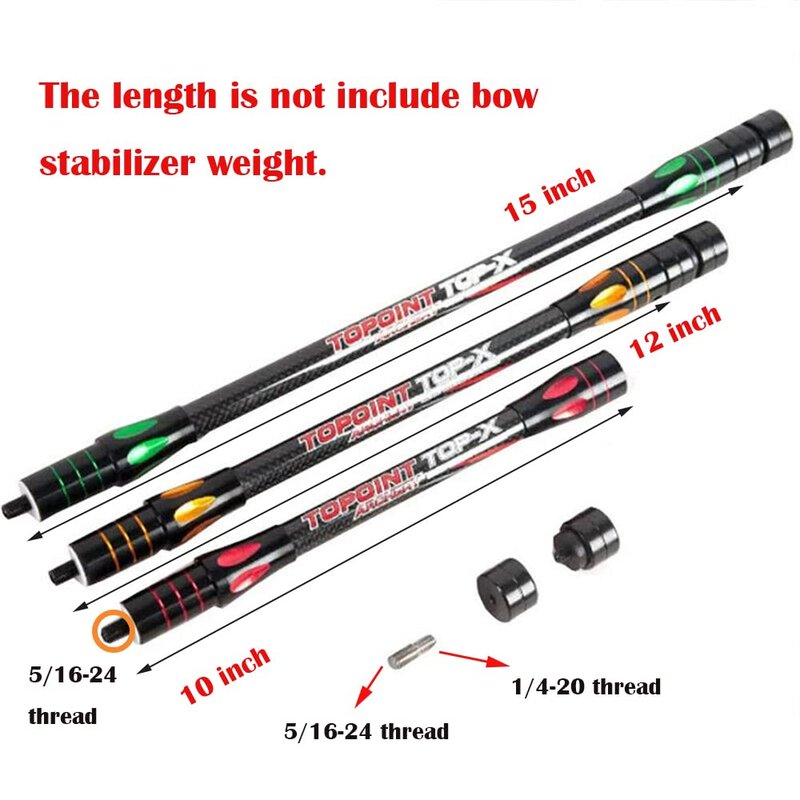 HNZMDY 10 Inch 12 Inch 15 Inch Archery Bow Stabilizer Balance Bar Rod Side Rod Carbon Fiber Stabilizer Dampen Weight for Compound Bow Recurve Bow Accessory (Silver, 12 Inch)