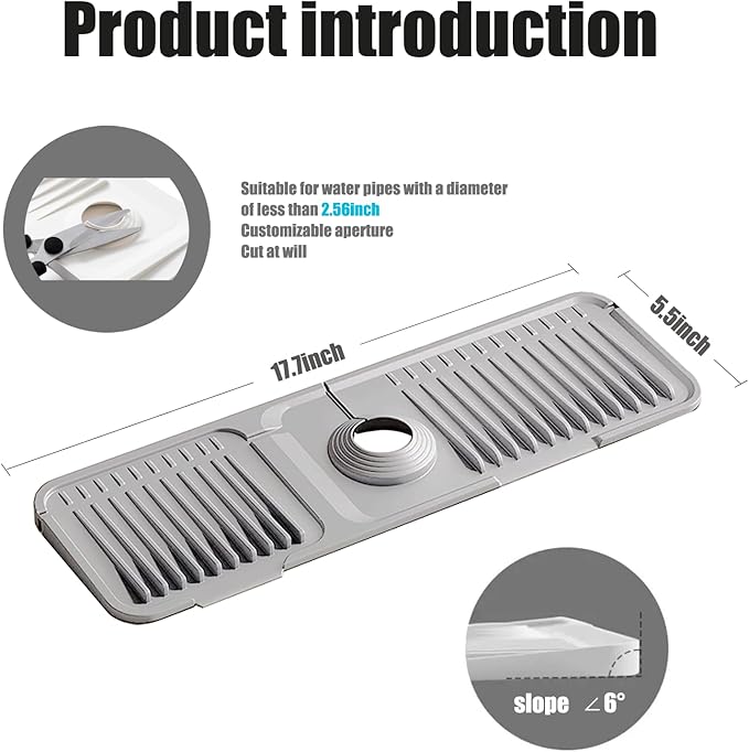 STARGAZ Silicone Faucet Mat for Kitchen Sink, Faucet Draining Mat, Sink Back