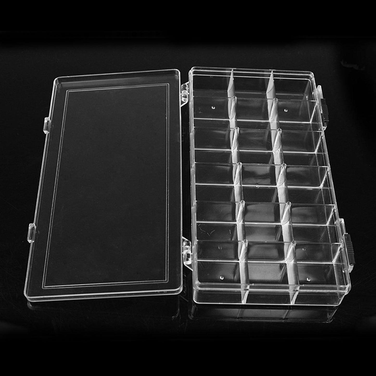 SnowTing 2 Pack 18 Grids Clear Plastic Organizer Box, Multi-grids Fixed Compartment Craft Storage Box for Beads, Fishing Tackles, Jewelry, Art Craft, Gem, Small Items