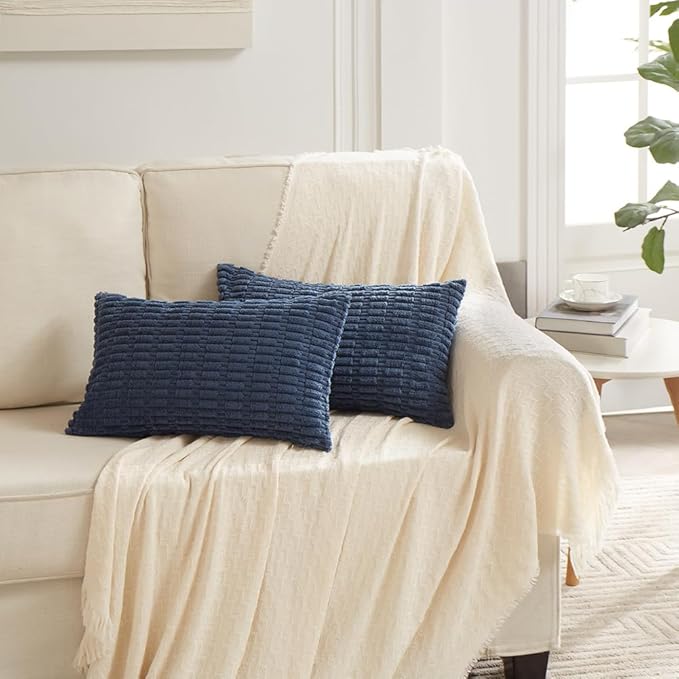 Fancy Homi Dusty Blue Lumbar Decorative Throw Pillow Covers 12x20 Inch for Living Room Couch Bedroom, Soft Corduroy Rectangle Solid Cushion Case 30x50 cm, Rustic Farmhouse Boho Home Decor