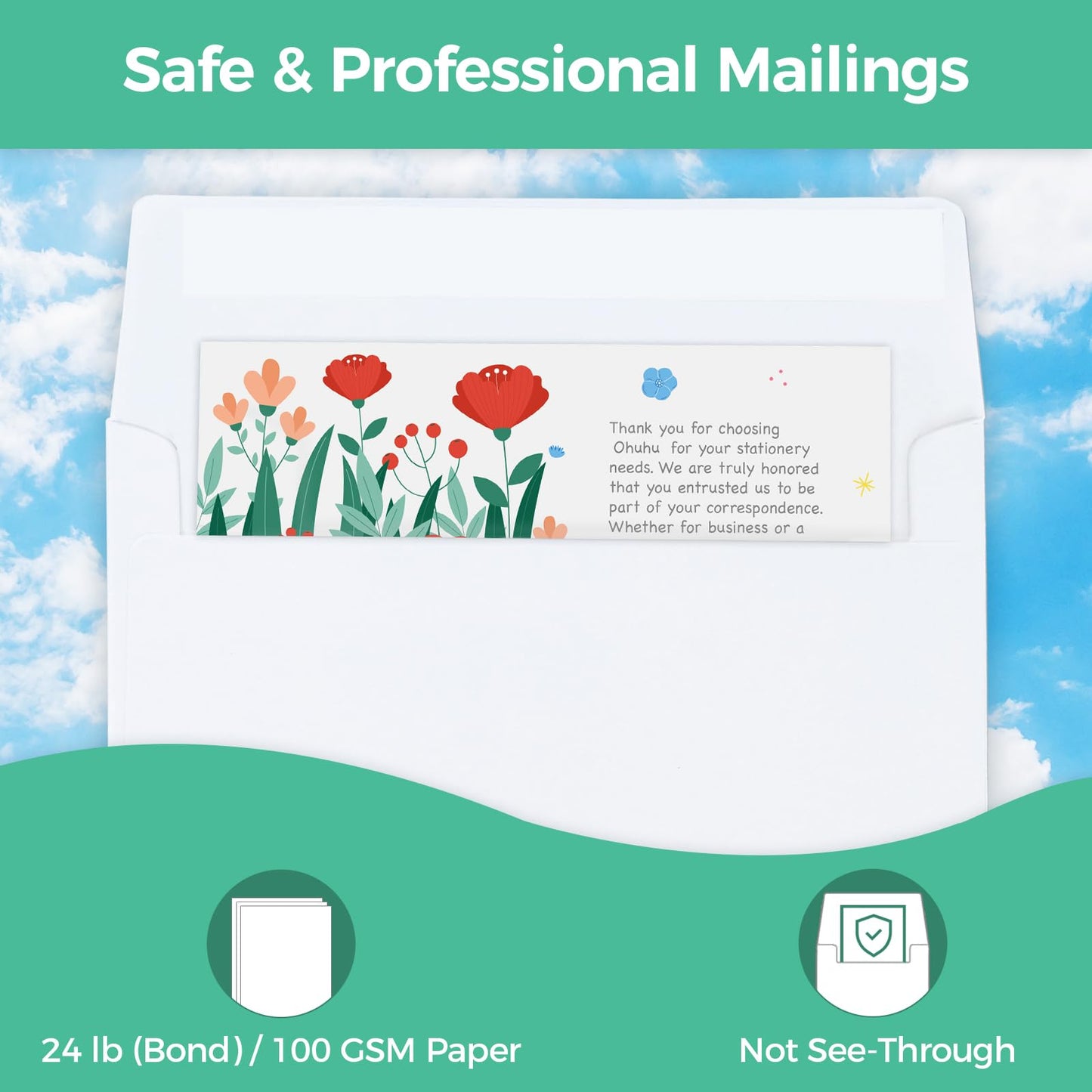 Ohuhu A7 Printable White 5x7 Envelopes 250 Pack - Bulk A7 5.25 x 7.25 Inches Self-Seal Envelopes for 5x7 Cards Christmas Cards Wedding Invitations, Photos, Graduation, Baby Shower