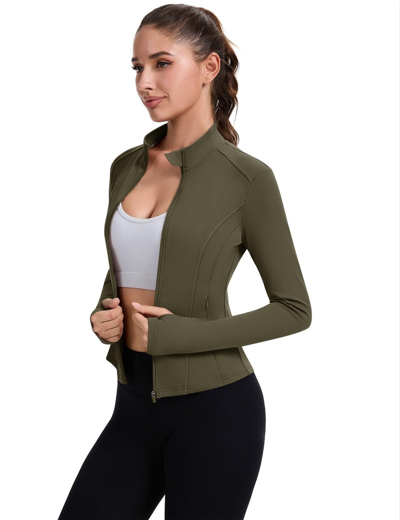 ZHENWEI Workout Jackets for Women Full Zip Up Cropped Athletic Long Sleeve Lightweight Slim Fit Running Tops with Pockets