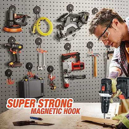 2Pcs Large Strong Magnetic Hooks for Hanging Heavy Duty, 3.5in Neodymium Magnet Storage Utility Hooks, Steel Long Magnetic Holder/Hanger Hook Organizer for Hanging Garage/Garden/Power Tools